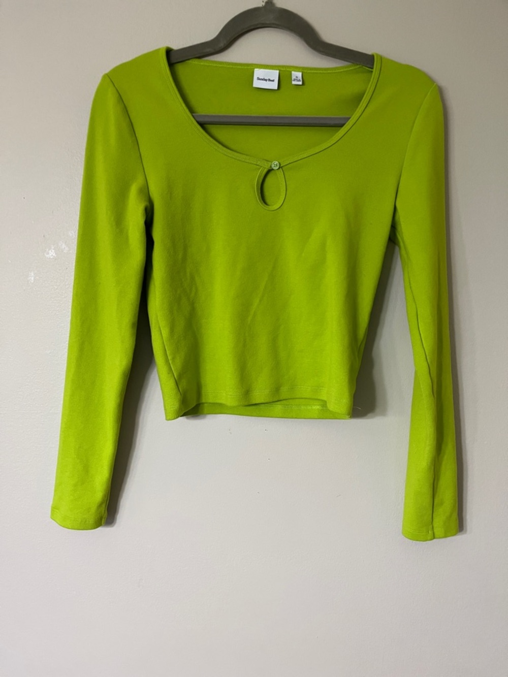 Sunday Best Bright Lime Green Long-Sleeve Crop Top with Keyhole